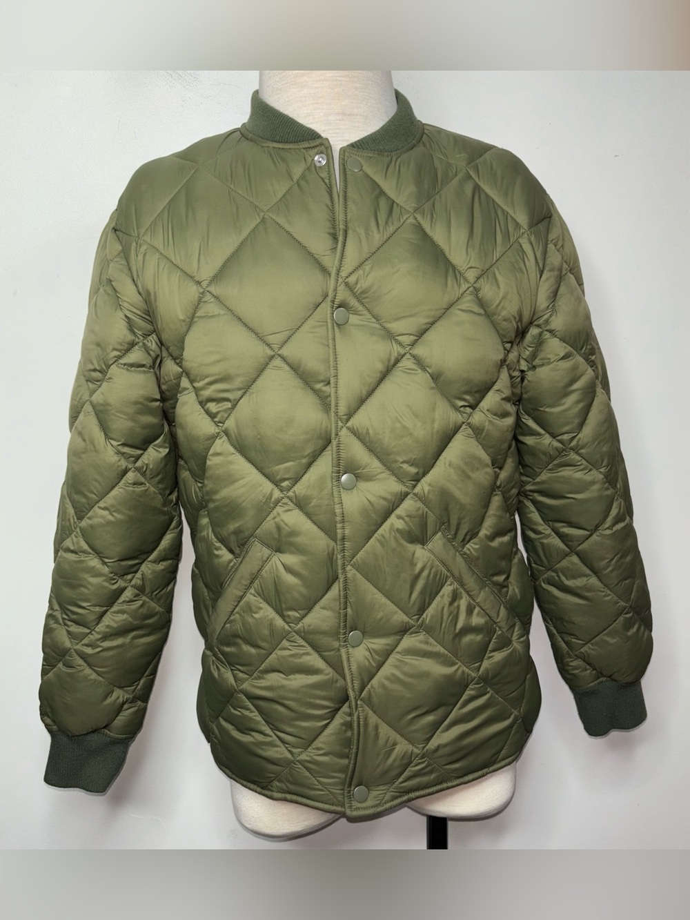 Gap Recycled Lightweight Puffer Bomber Jacket Mens S Green Quilted Snap Button